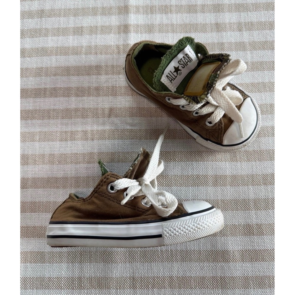 Converse All Star Chuck Taylor‎ Low Top Brown Green Kids Sneakers 5C 7X088